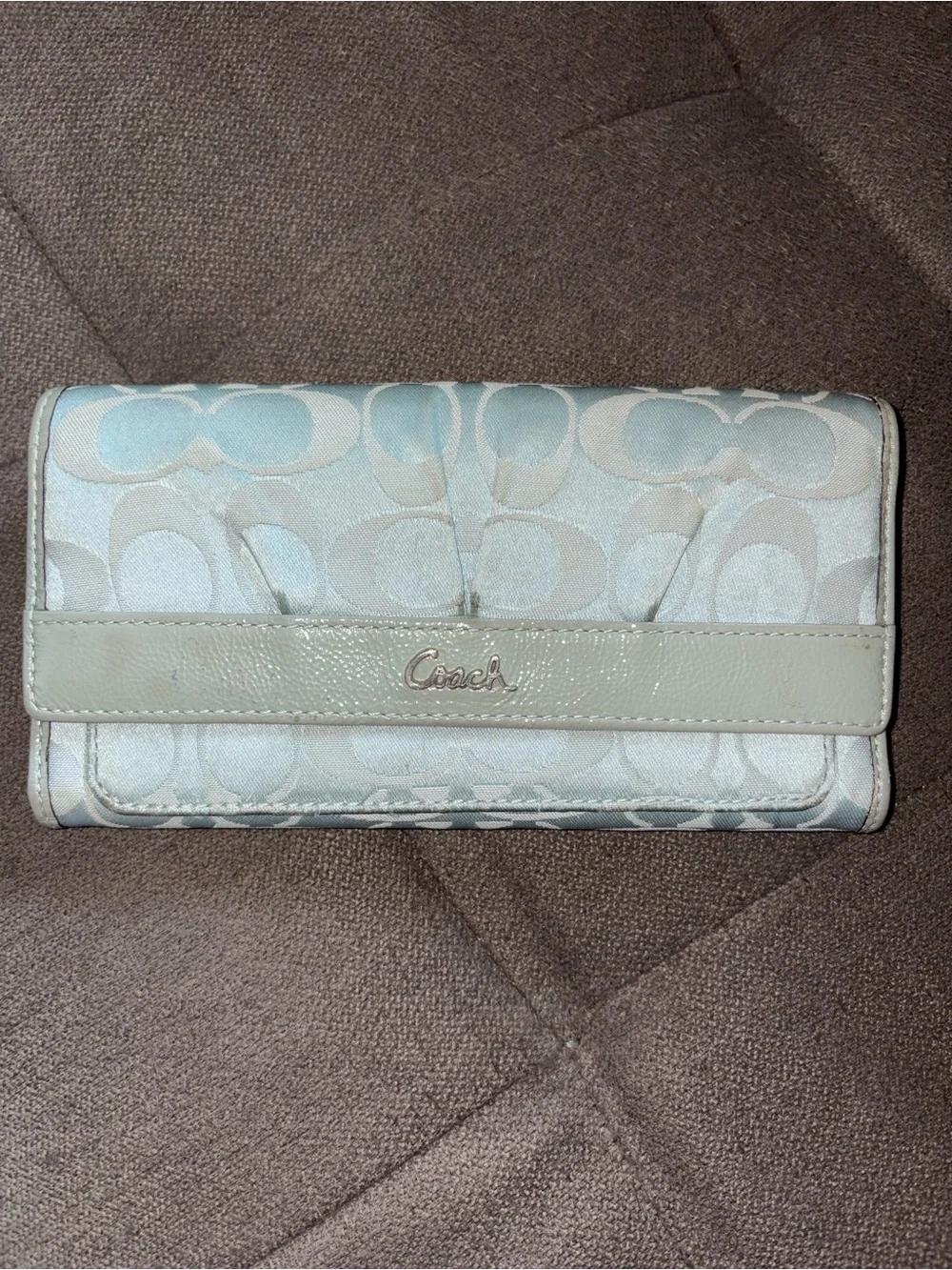 Coach Signature Jacquard Light Blue Trifold Long Wallet